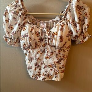 No Boundaries White Floral Puff Sleeve Blouse
